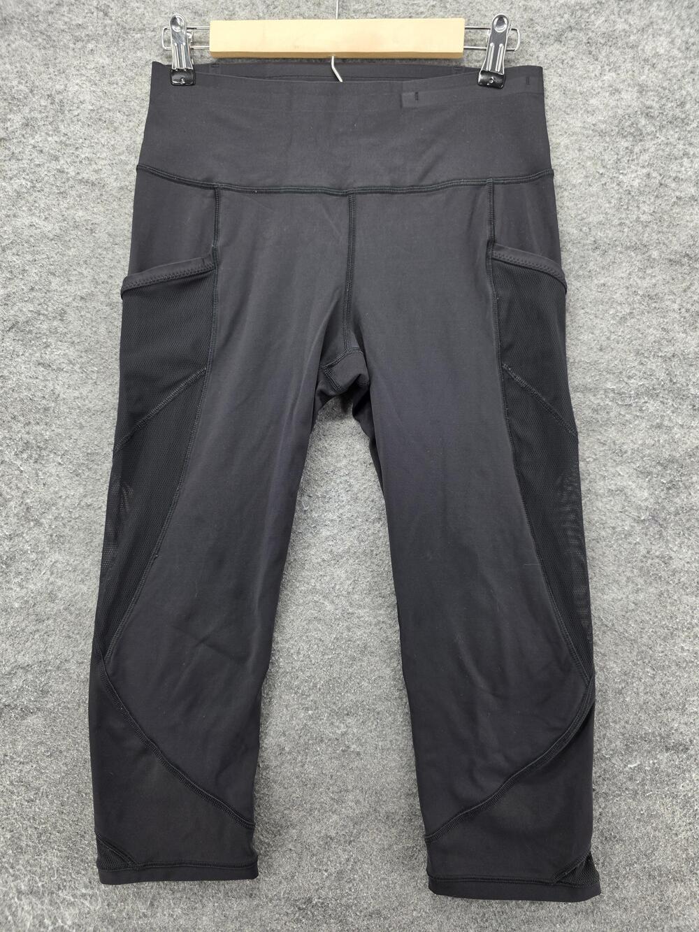 Lululemon Pants Womens 8 Black Crop Mesh High Rise Pocket Run Fast free 7/8